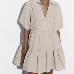 ZARA Linen Blend Dress Beige